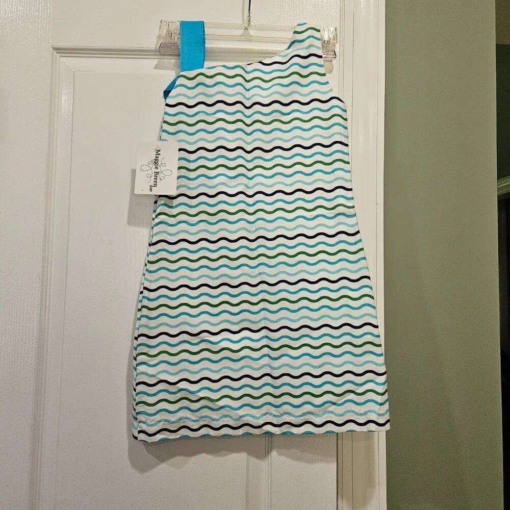 Maggie Breen‎ Girl's Size 7 Blue and Green Striped Dress With Ribbon Strap NWT